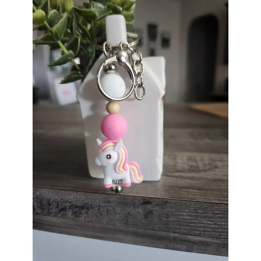 Unicorn Silicone Beaded Keychain